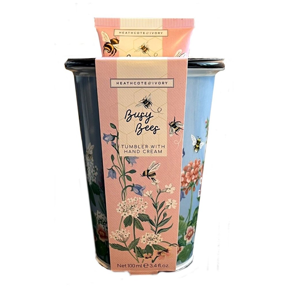 Heathcote & Ivory Busy Bees China Tumbler & Honey & Thyme Hand Cream Set
